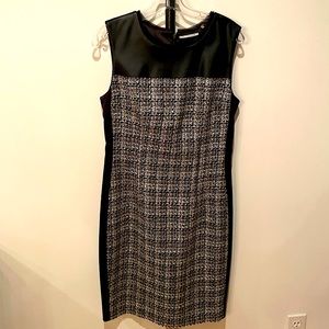 Tahari black leather and texture knit dress